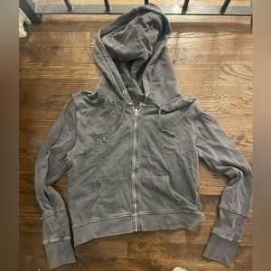 Free People Zip Up Distressed Hoodie Jacket with Pockets